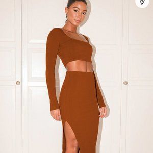 Lulus Best Babe Rust Orange Ribbed Two-Piece Midi Dress